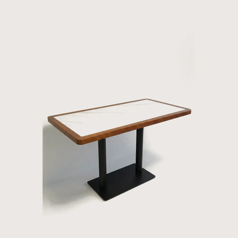 Banded Carrara Twin-Column Table