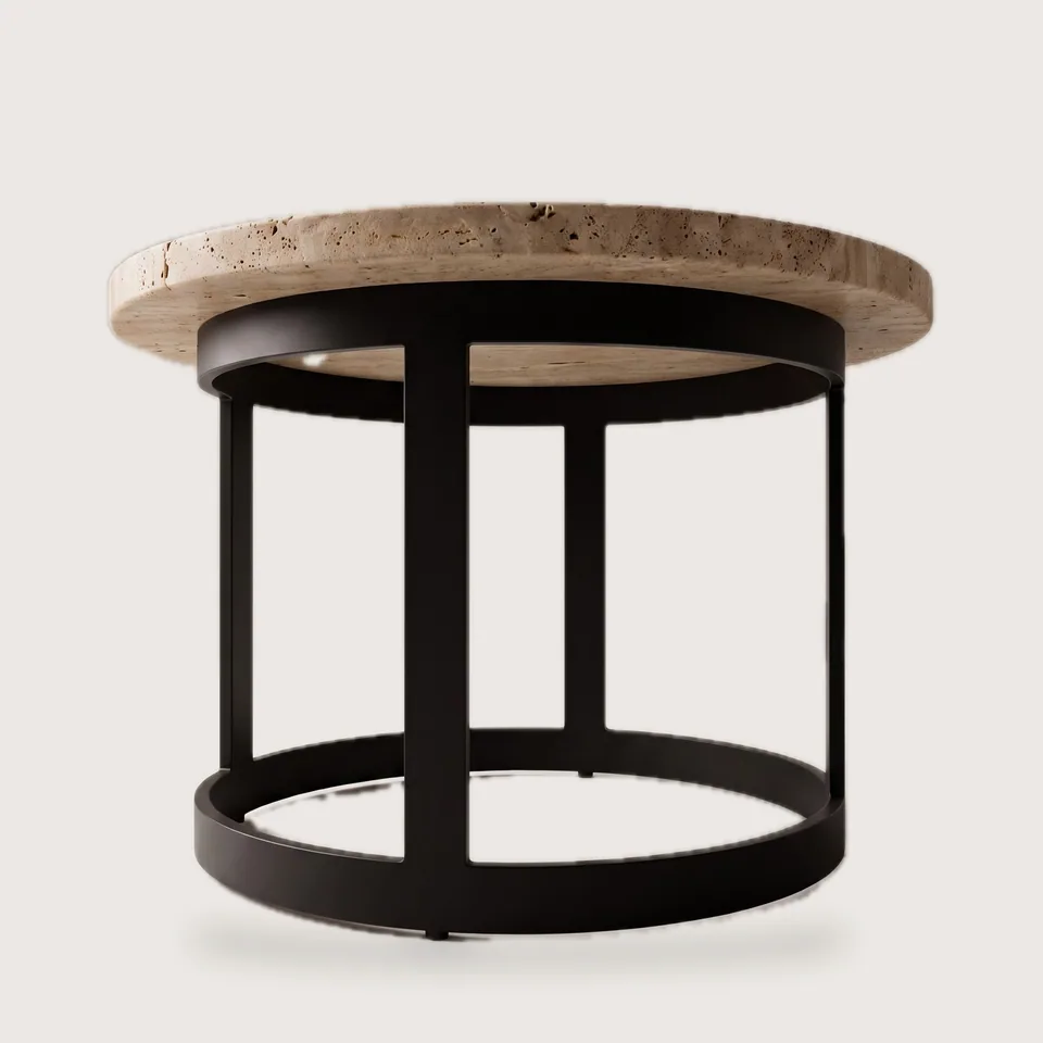 Drum Ring Travertine Side Table