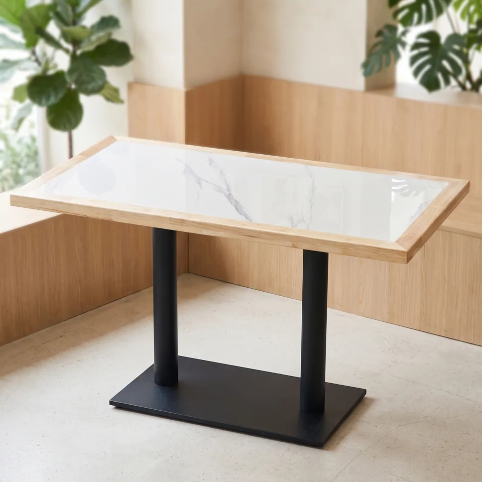 Light Oak-Framed Twin-Column Table
