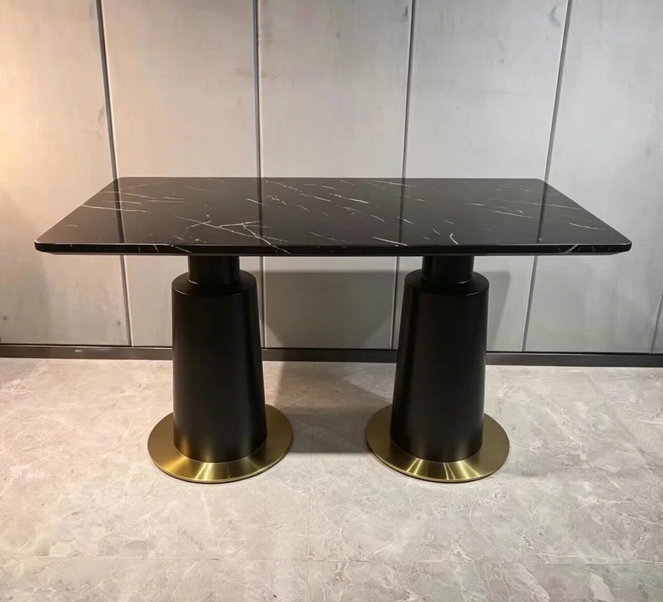 Nero Brass-Ring Twin Pedestal Table
